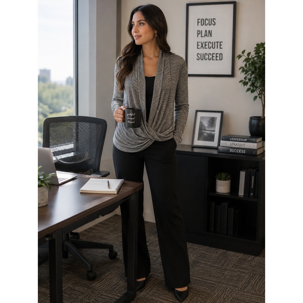 Alyx Womens Grey Space Dye Draped Wrap Front Long Sleeve Top Size S